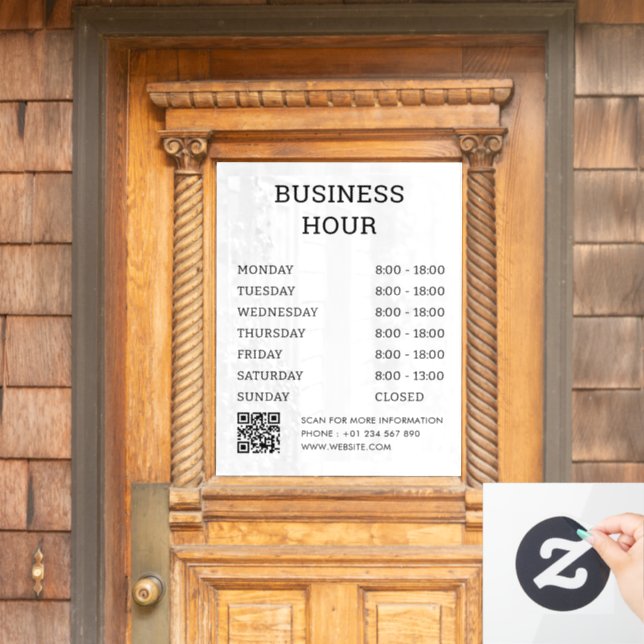 Business Opening Hours & Contact Information  Window Cling (Home Door)