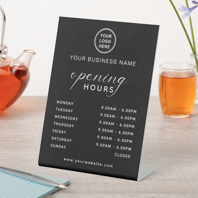 Business Opening Hours Display Sleek Black Pedestal Sign (In SItu)