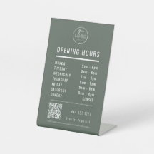 Business Opening Hours Logo QR Code on Muted Green