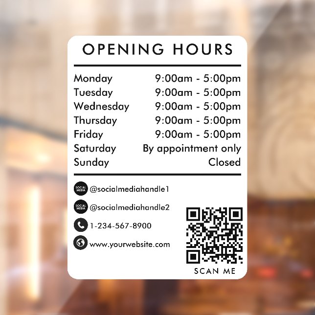 Business Opening Hours QR Code Opening Times White Window Cling (Sheet 2)
