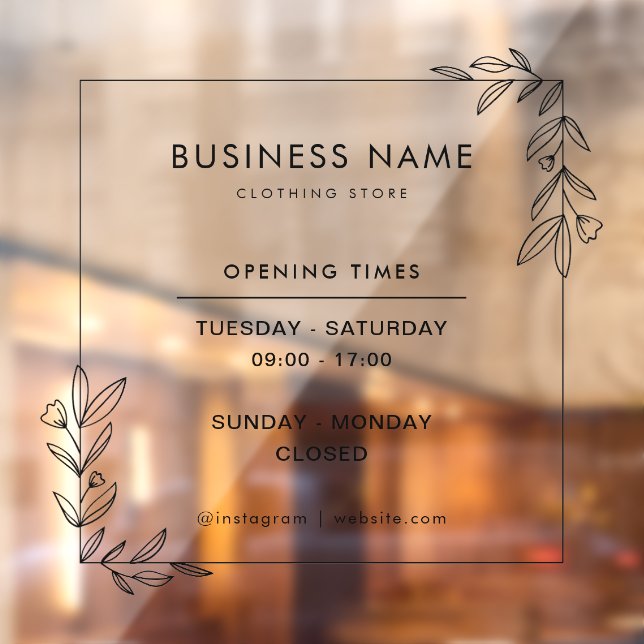 Business Opening Hours Signage Black Window Cling (Sheet 2)