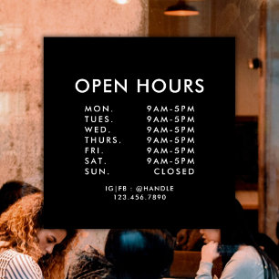 Business Opening Hours Simple Professional Black Window Cling