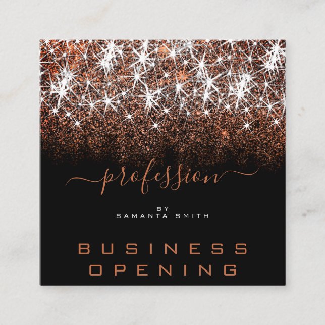 Business Opening Professional Rose Golden Glitter Square Business Card (Front)