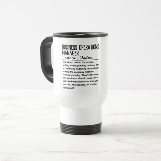 Business operations manager travel mug (Front Left)