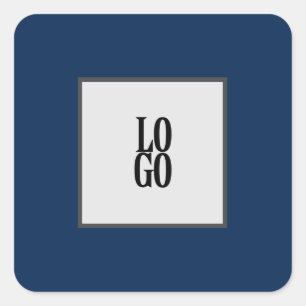 Business or Company Custom Logo on Navy Blue Square Sticker