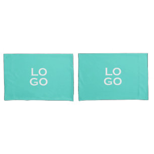 Business or Company Custom Logo on Teal Pillowcase