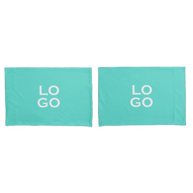 Business or Company Custom Logo on Teal Pillowcase (Front-Set)