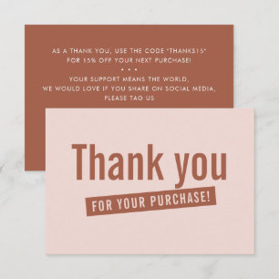 BUSINESS ORDER INSERT modern thank you pink clay Card