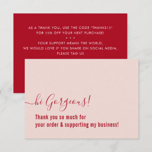 BUSINESS ORDER THANK YOU modern insert pink red Card
