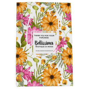 Business Packaging Modern Yellow Pink Floral Medium Gift Bag