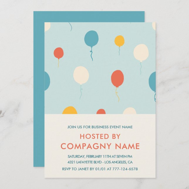 Business party invite Balloons Modern (Front/Back)