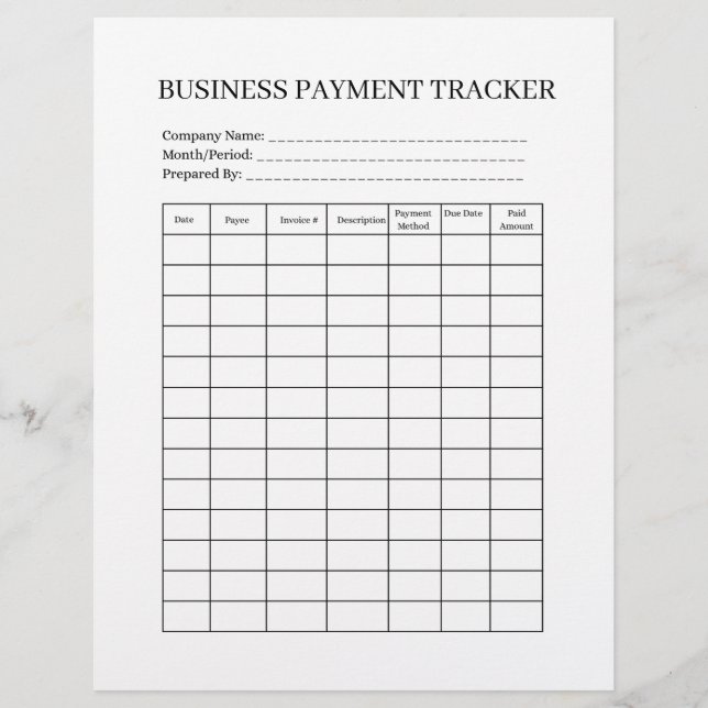 BUSINESS PAYMENT TRACKER  LETTERHEAD (Front)