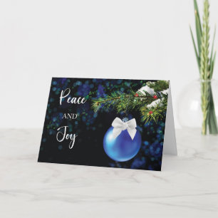 Business Peace Joy Christmas Blue Ornament Bough Card