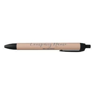 Business Peach Dark Blue Script Company Name Phone Black Ink Pen