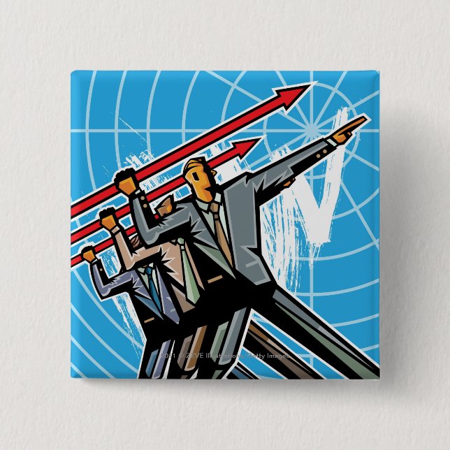 Business people throwing arrow sign 2 inch square button (Front)