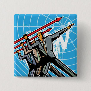 Business people throwing arrow sign 2 inch square button