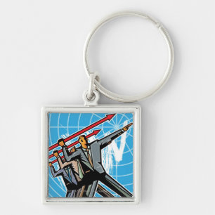 Business people throwing arrow sign keychain