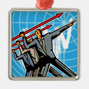 Business people throwing arrow sign metal ornament