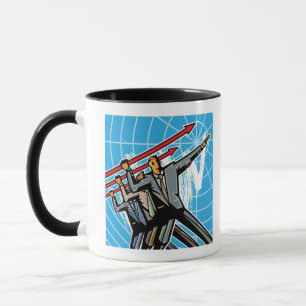 Business people throwing arrow sign mug