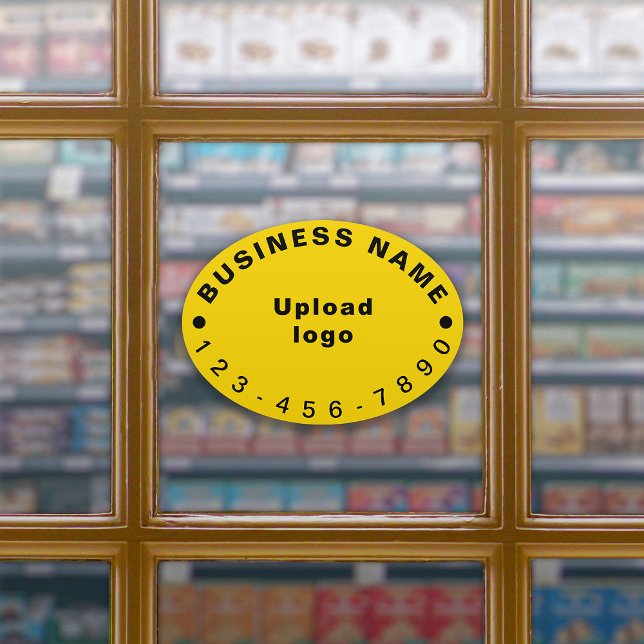 Business Phone Number on Yellow Large Oval Vinyl (Your business name, logo and phone number on yellow large oval shape vinyl sticker.)