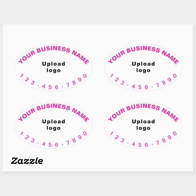 Business Phone Number Pink Texts on White Oval Sticker (Sheet)
