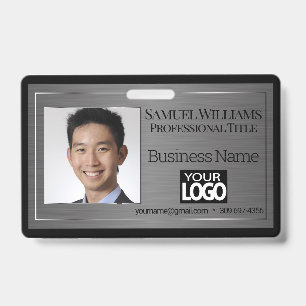 Business Photo Badge - Black Brush Steel