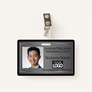 Business Photo Badge - Black Brush Steel