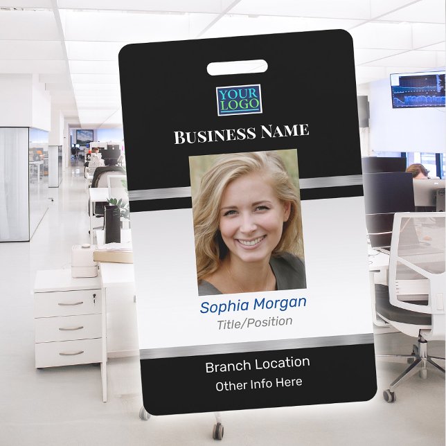 Business Photo Name Logo Info, Black & Silver Badge (Creator Uploaded)