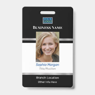 Business Photo Name Logo Info, Black White Silver Badge