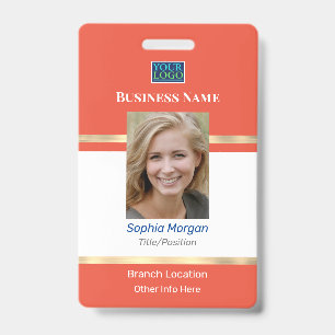 Business Photo Name Logo Info, Orange White Gold Badge