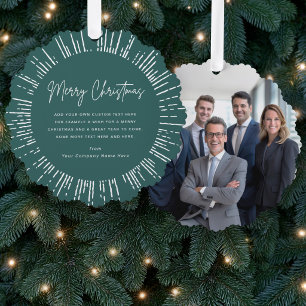 Business photo pine green Merry Christmas sunbust Ornament Card