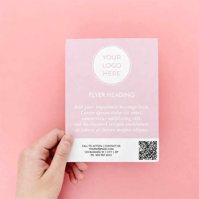 Business Pink Logo QR Code Template Flyer (Flyer shown in 4.5 x 5.6 inches.)