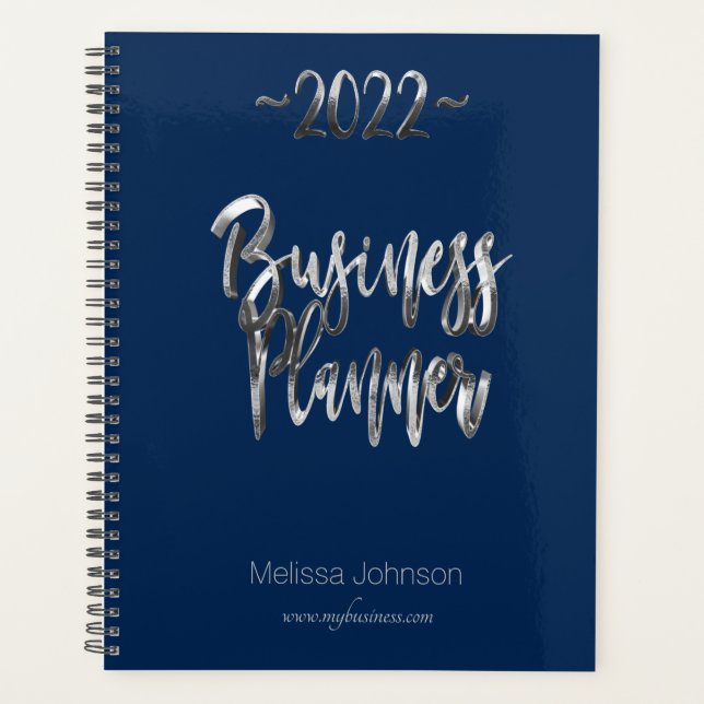 Business Planner 2022 Blue and Grey Script Modern (Front)