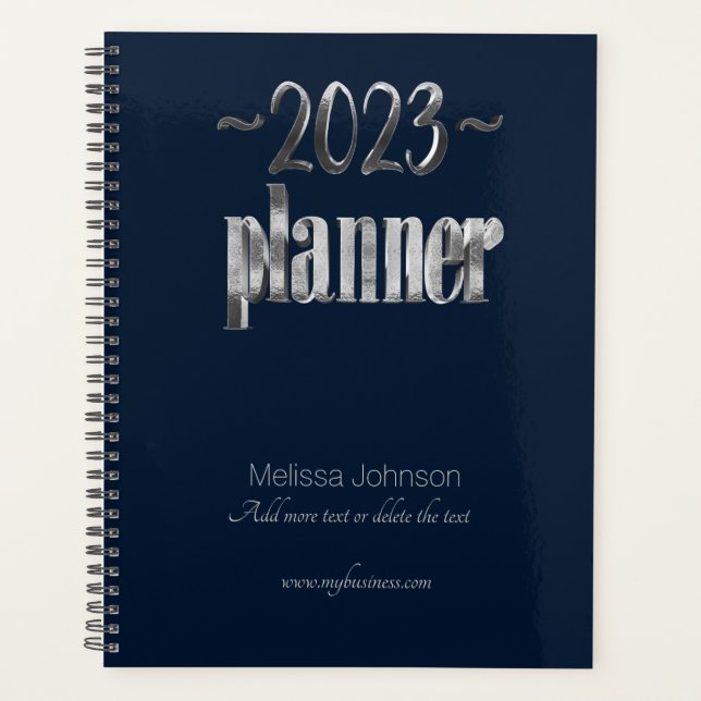 Business Planner 2023 Blue and Grey Script Modern (Front)