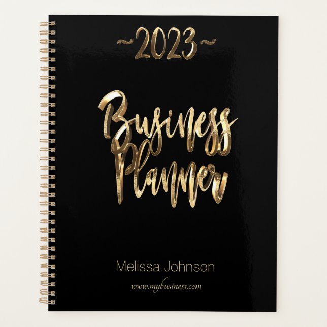 Business Planner 2023 Script noir et or moderne (Devant)