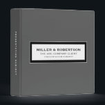 Business Presentation Portfolio Book Binder<br><div class="desc">Modern business presentation portfolio book features a minimal design in a classic grey colour palette with black and white accents. Professional presentation binder with customizable information presented in simple font in a white window with a coordinating frame. Shown with company name, client name and presentation subject on the front in...</div>