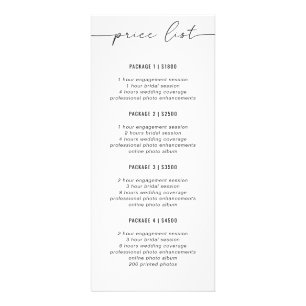 Business Pricing Guide   Simple   Photographer  Rack Card