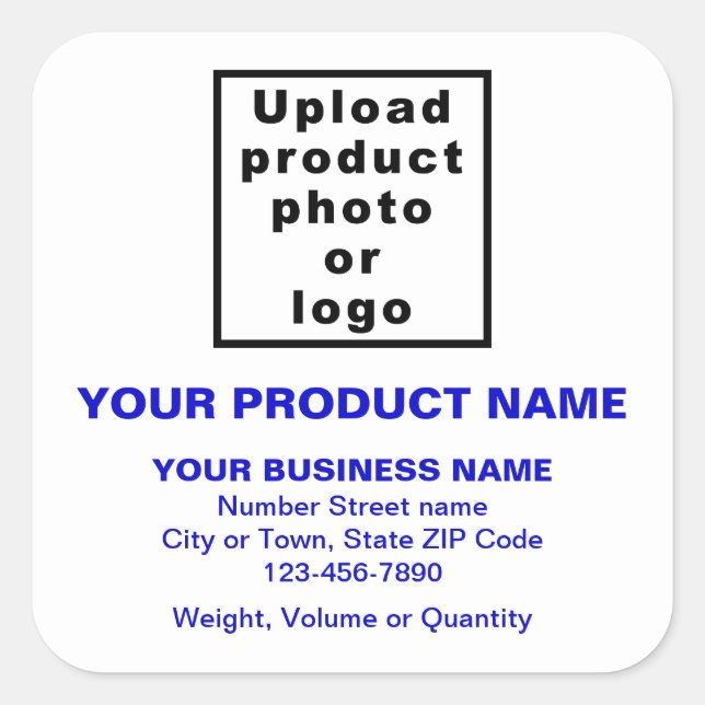 Business Product Blue Minimal Texts on White Square Sticker (Front)