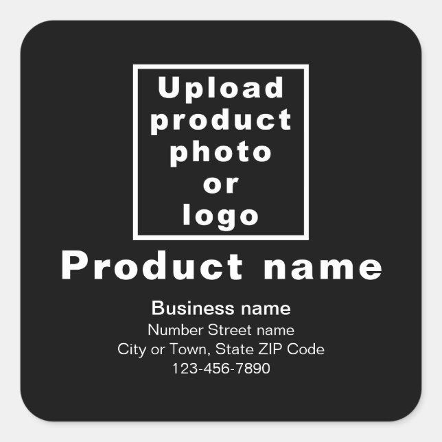 Business Product Minimal Information on Black Square Sticker (Front)