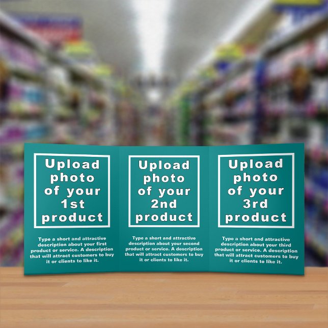 Business Products Teal Trifold Card (Attract more customers. Your business products on teal green trifold card.)