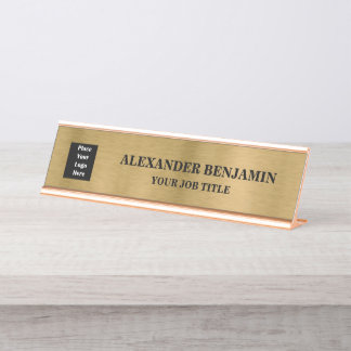 Business Professional Logo Gold Black Custom Desk Name Plate