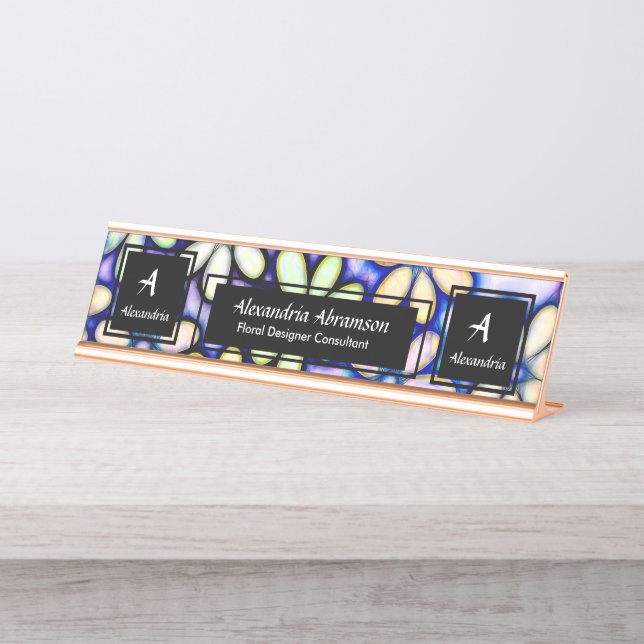 Business Professional Modern Monogram Personalize  Desk Name Plate (Front)