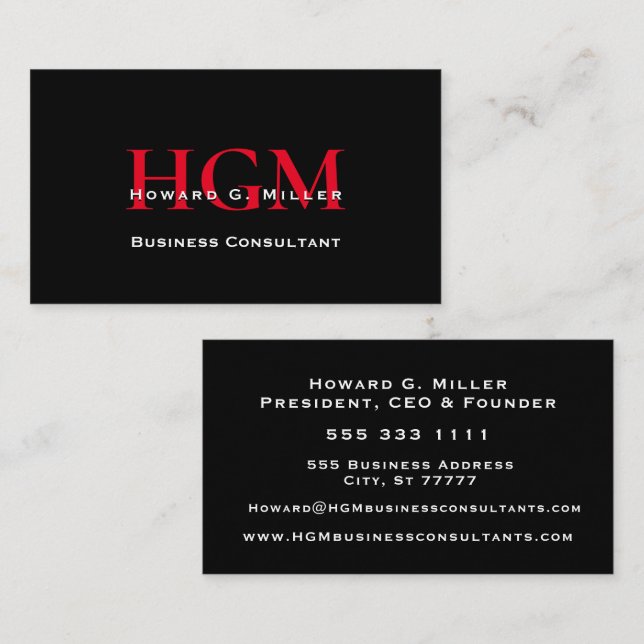 Business Professional Monogram Logo Black Red Card (Front/Back)
