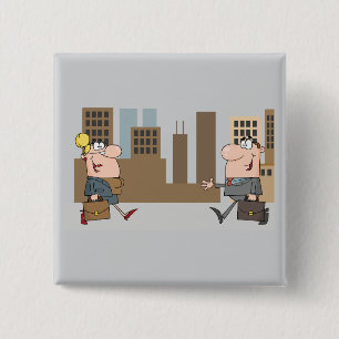 Business Professionals Cartoon Man and Woman 2 Inch Square Button