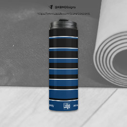 Business Promo Logo Name QR-Code WWW Blue White Thermal Tumbler