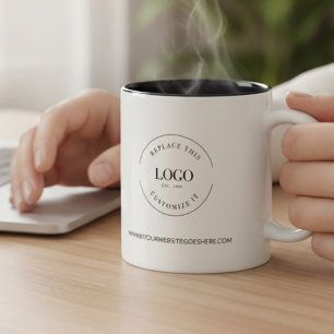 Business Promo logo website Black white custom Two-Tone Coffee Mug