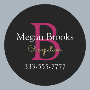 Business Promo, Name, Monogram & Title on Black Classic Round Sticker