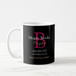 Business Promo, Name, Monogram & Title on Black Coffee Mug