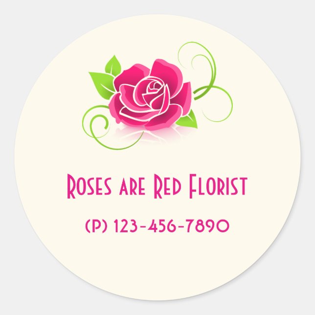 Business Promotion -  Pink Rose Classic Round Sticker (Front)