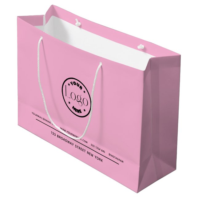 Business Promotional | Custom Logo Pink Backgound Large Gift Bag (Front Angled)